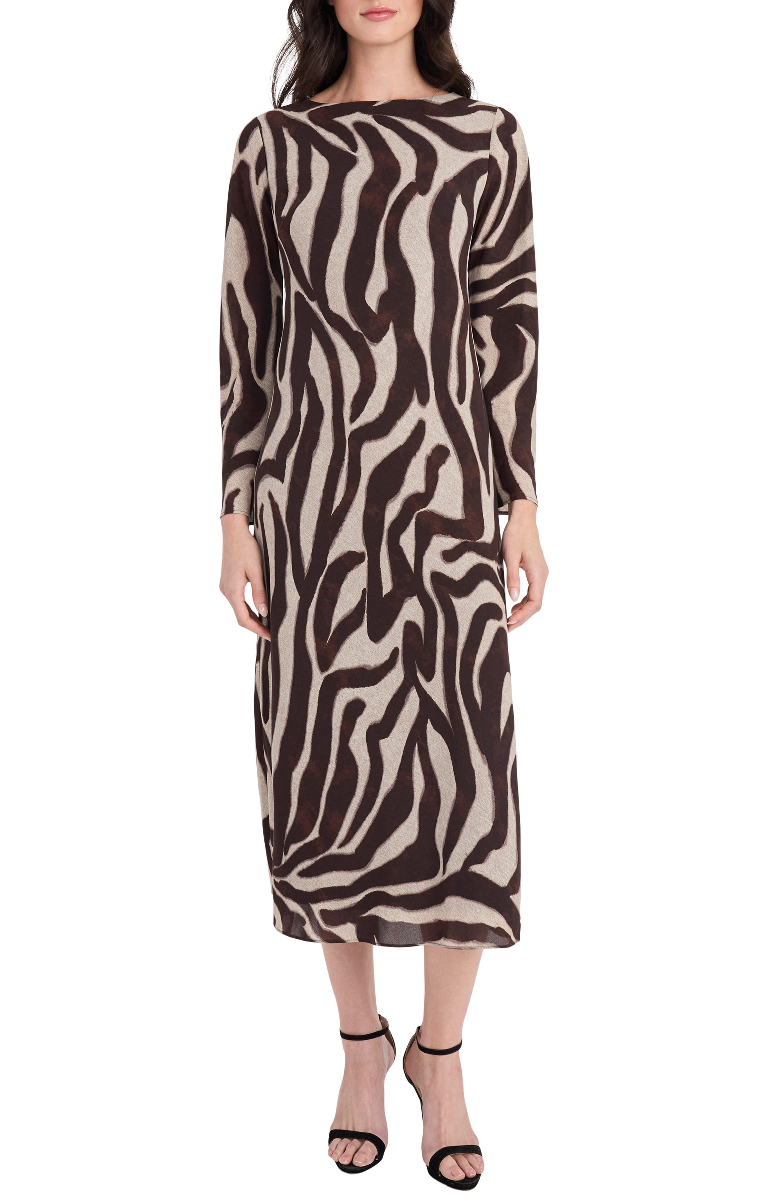 Donna Morgan Zebra Stripe Long Sleeve Midi Dress