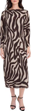 Donna Morgan Zebra Stripe Long Sleeve Midi Dress