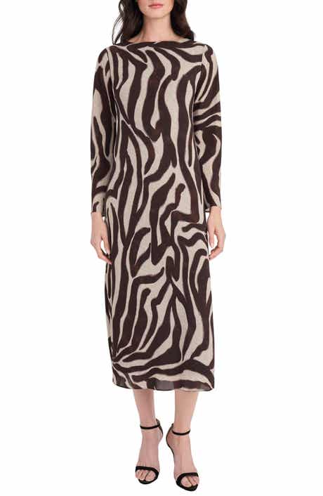 Donna Morgan Zebra Stripe Long Sleeve Midi Dress
