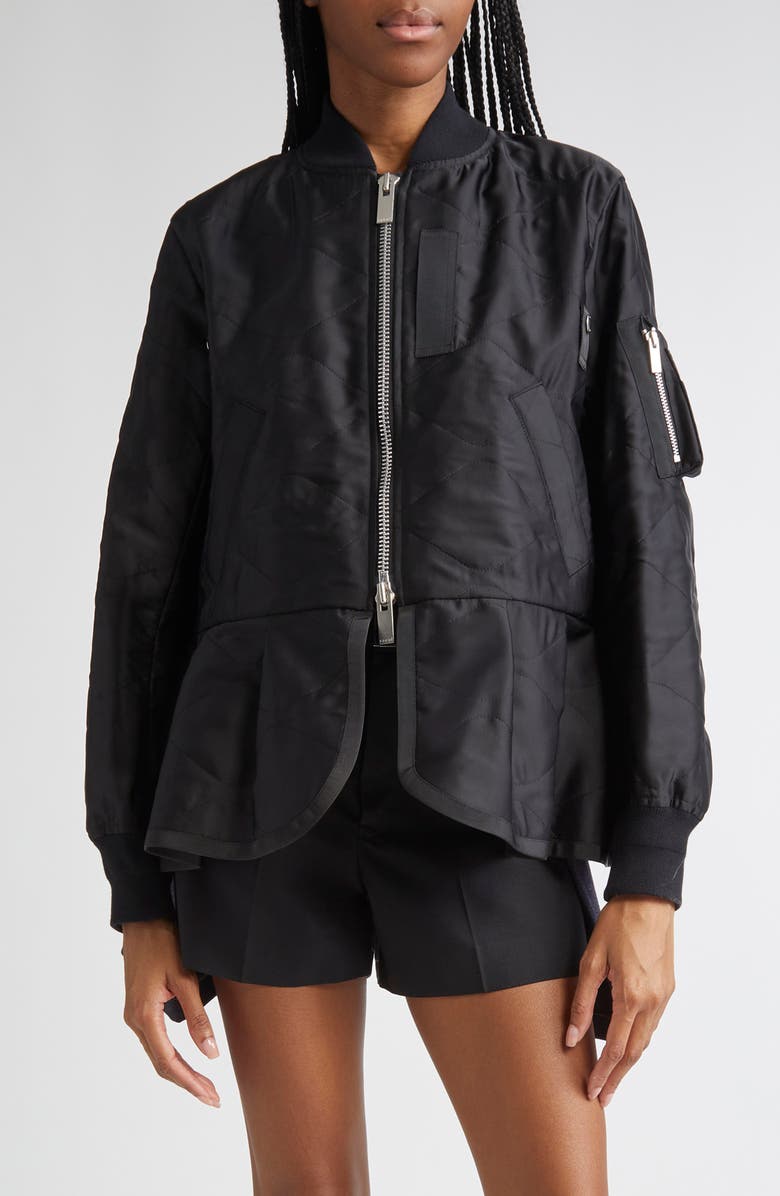 Sacai Quilted Satin Peplum Jacket, Main, color, 