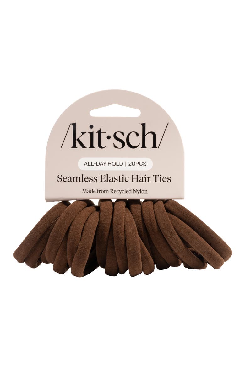 20-Piece Seamless Recycled Nylon Hair Tie, Alternate, color, CHOCOLATE