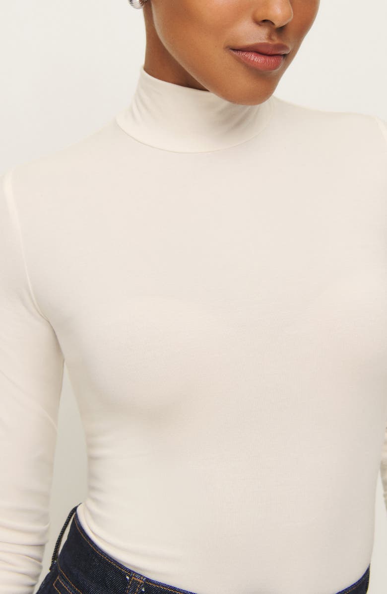 Reformation Nell Turtleneck Jersey Top, Alternate, color, Horchata