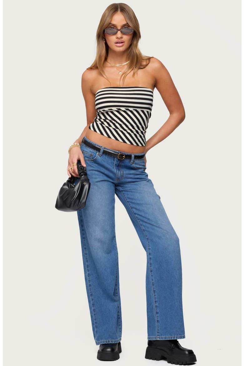 Betsana Stripe Crop Tube Top, Alternate, color, BLACK-AND-CREAM