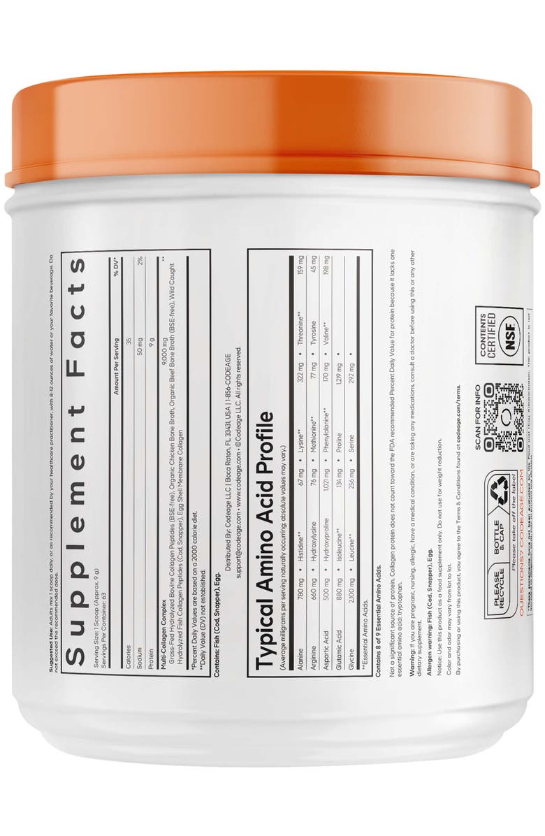 Codeage Multi Collagen Protein Powder Peptides Powder Supplement, Alternate, color, White