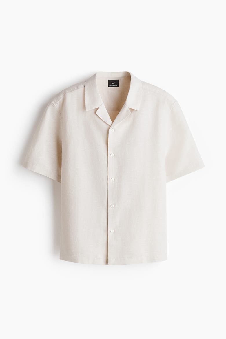 Relaxed-Fit Linen-Blend Resort Shirt, Main, color, Light beige