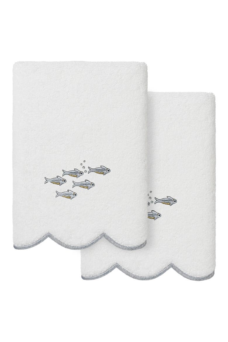 2-Piece Fish School Turkish Cotton Hand Towel Set, Main, color, WHITE/ GRAY