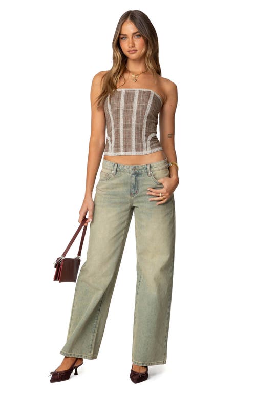Edikted Jaiden Plaid Strpless Corset Top In Brown