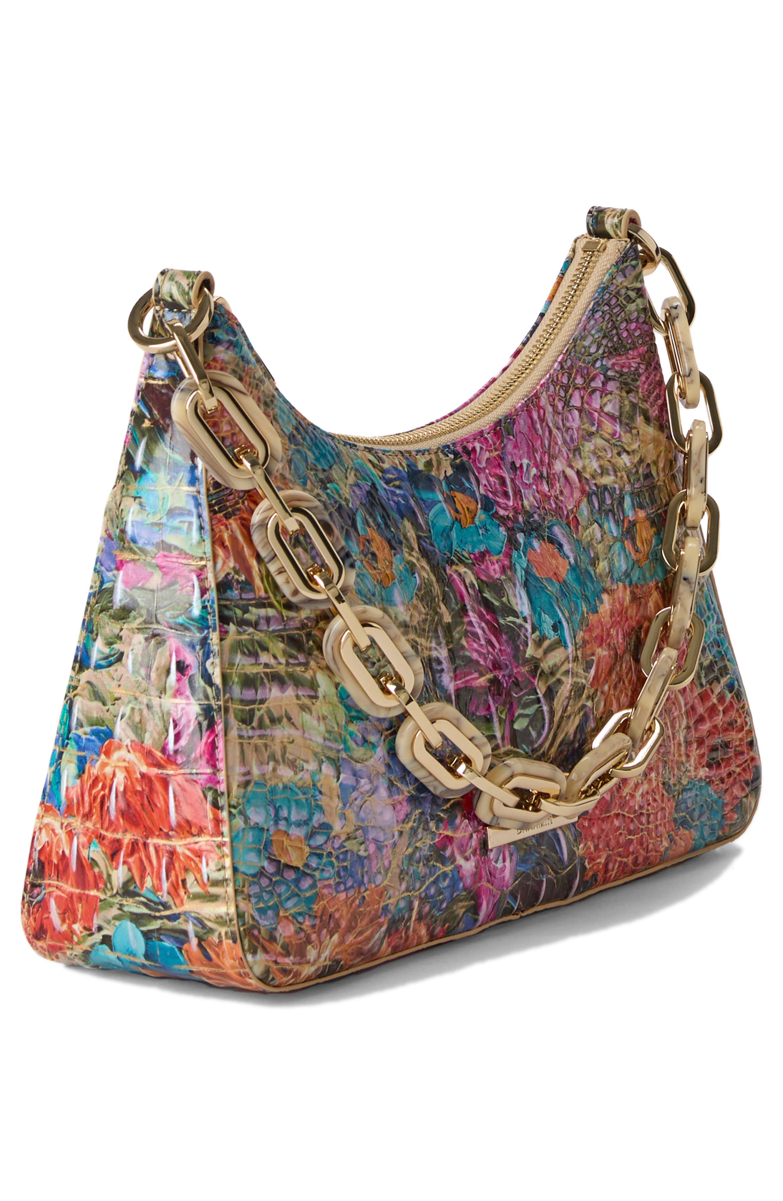 Brahmin Mod Esme Floral Croc Embossed Leather Shoulder Bag, Alternate, color, Lasso