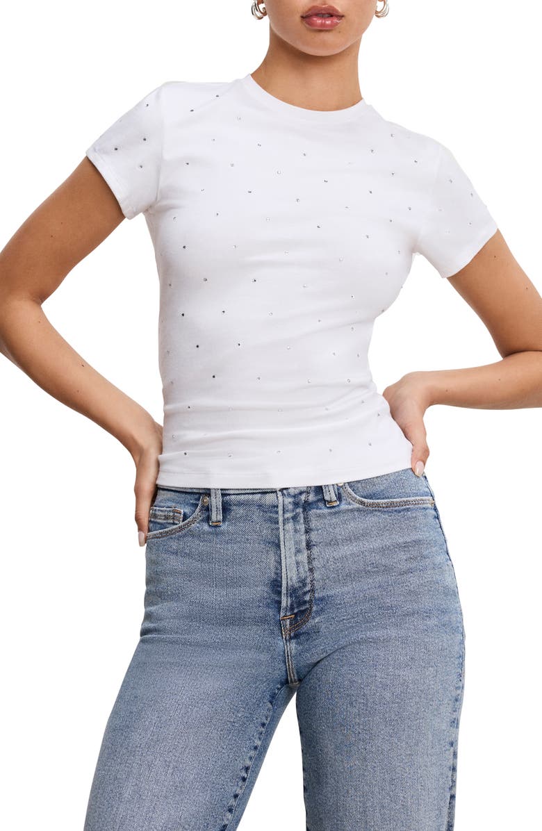 Good American Crystal Baby Tee, Main, color, White001