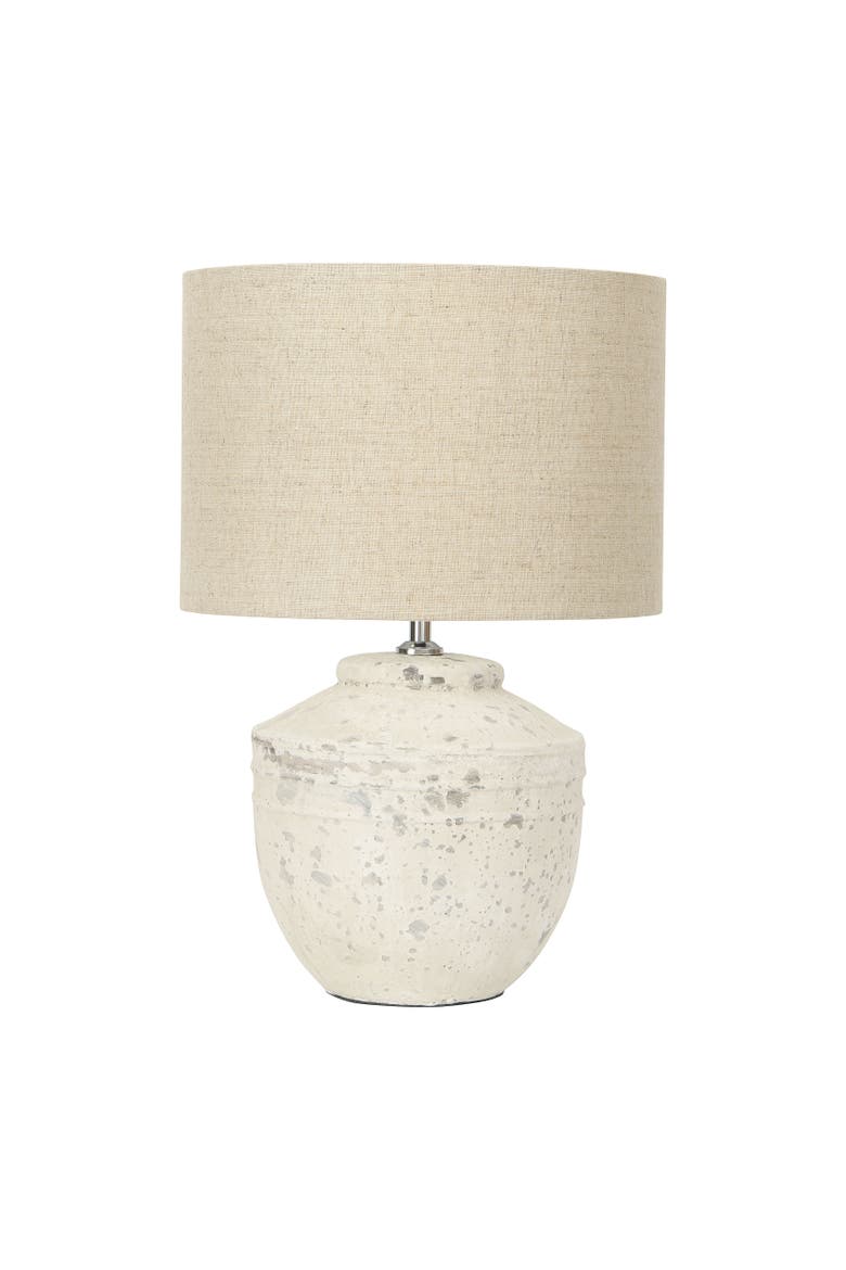 Cement Table Lamp with Linen Shade, Distressed White, Main, color, White
