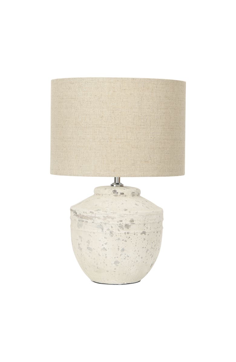 Storied Home Cement Table Lamp with Linen Shade, Distressed White, Main, color, White