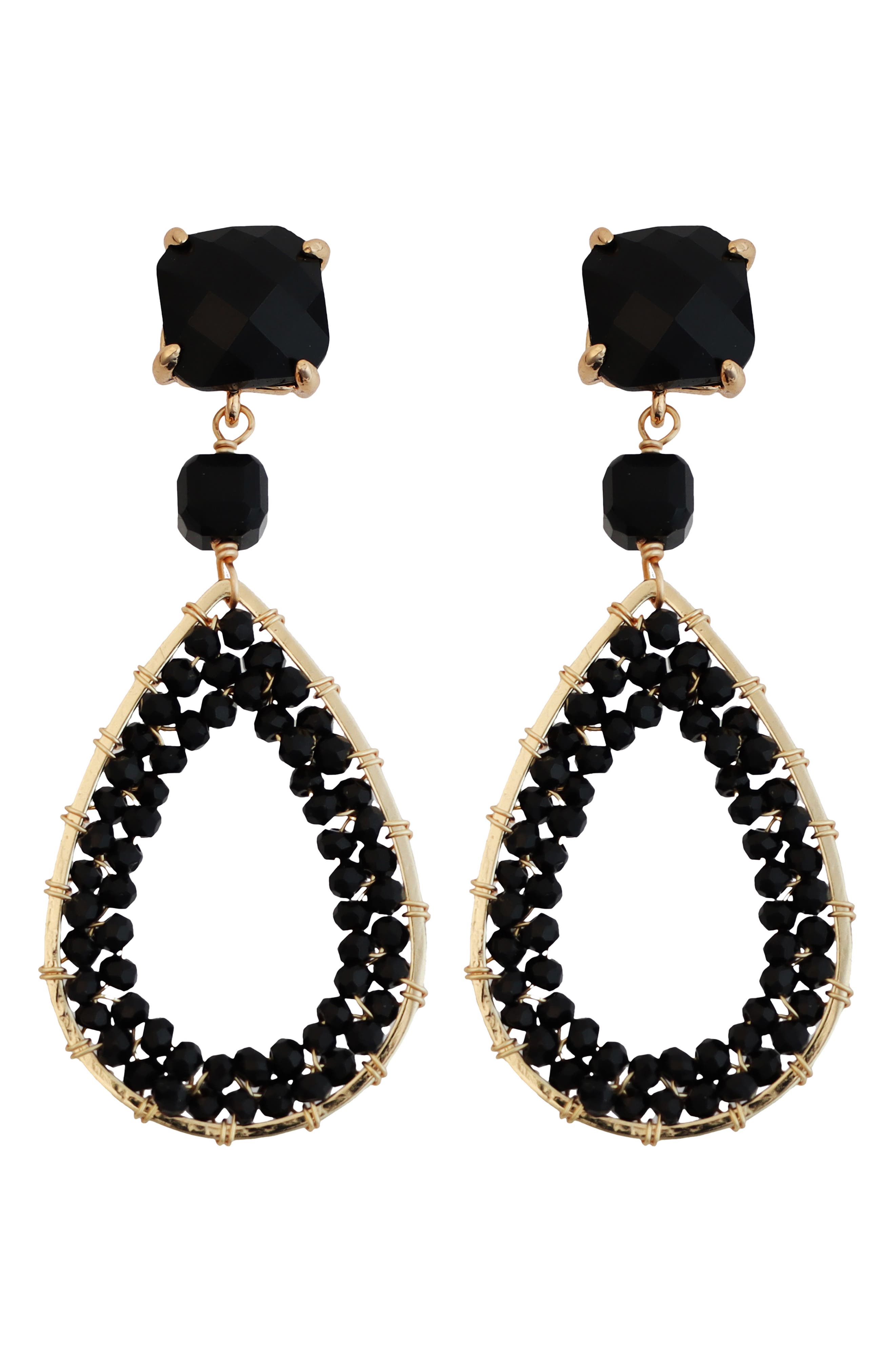 Panacea Black Crystal Beaded Teardrop Earrings