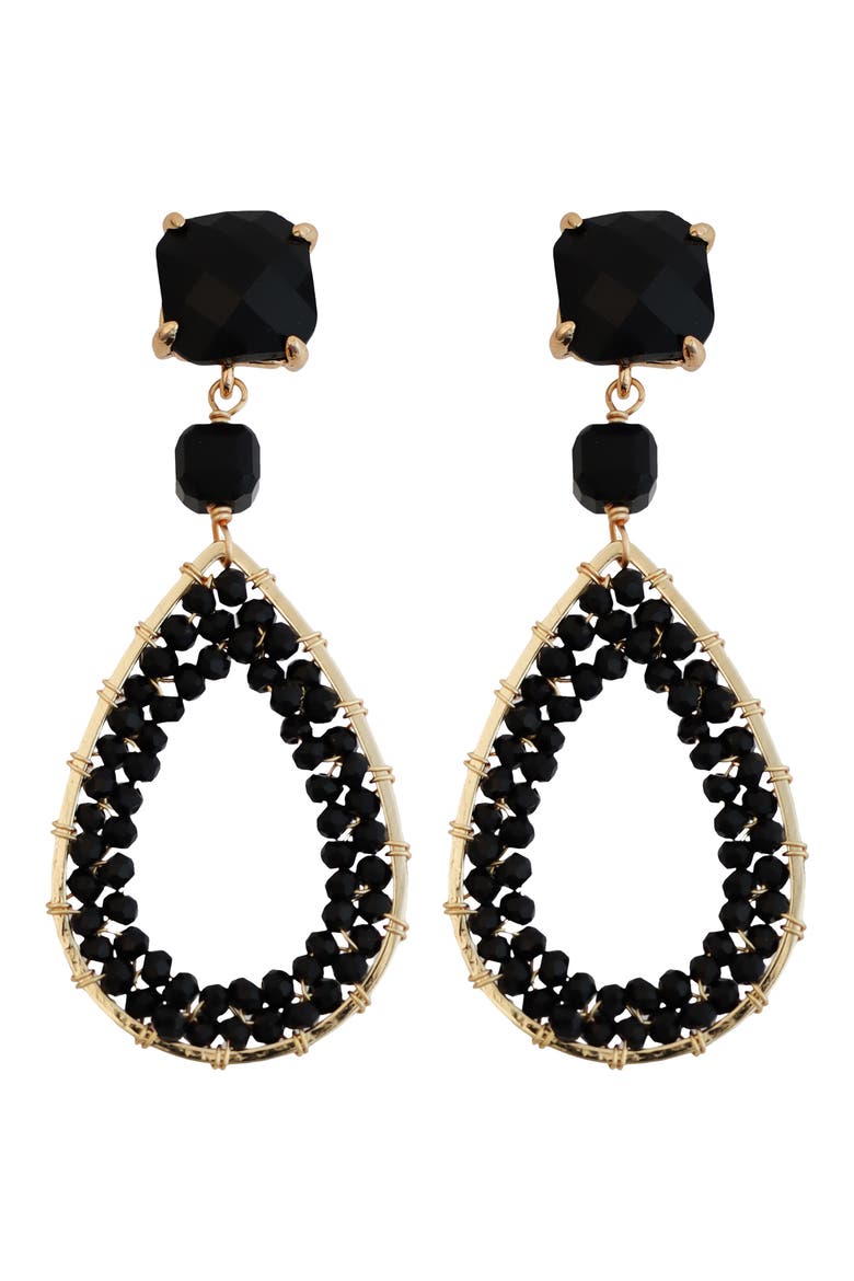 Black Crystal Beaded Teardrop Earrings, Main, color, BLACK
