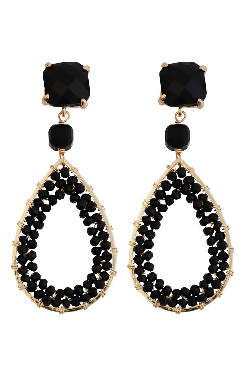 Panacea Black Crystal Beaded Teardrop Earrings, Main, color, Black
