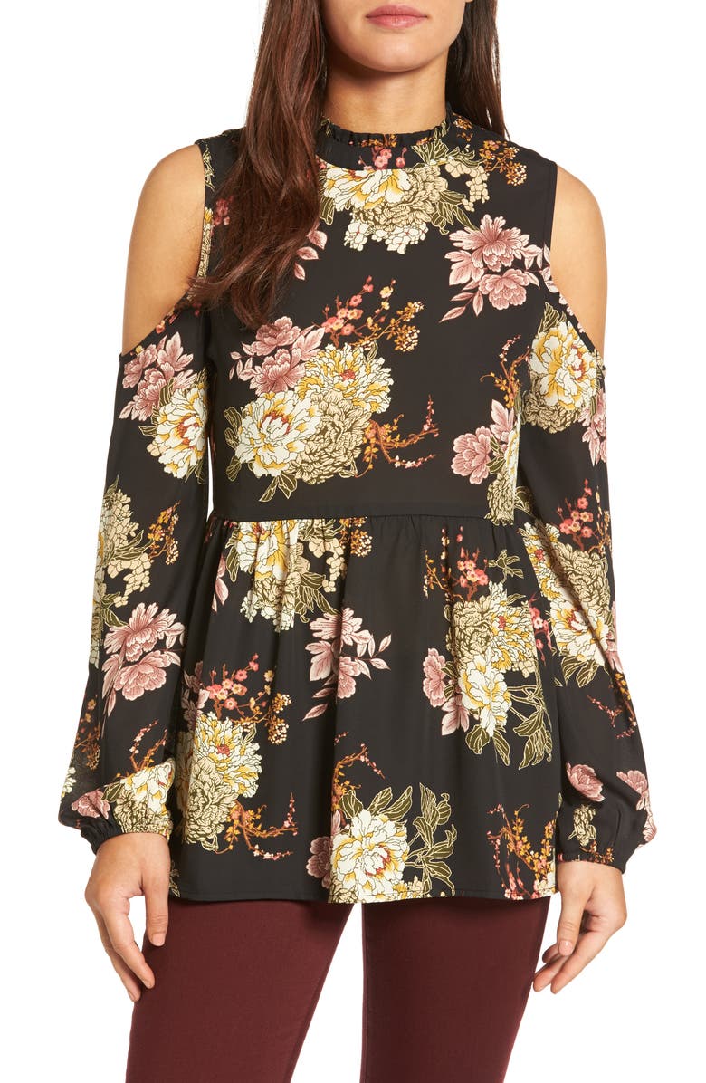 Bobeau Ruffle Neck Babydoll Top, Main, color, 