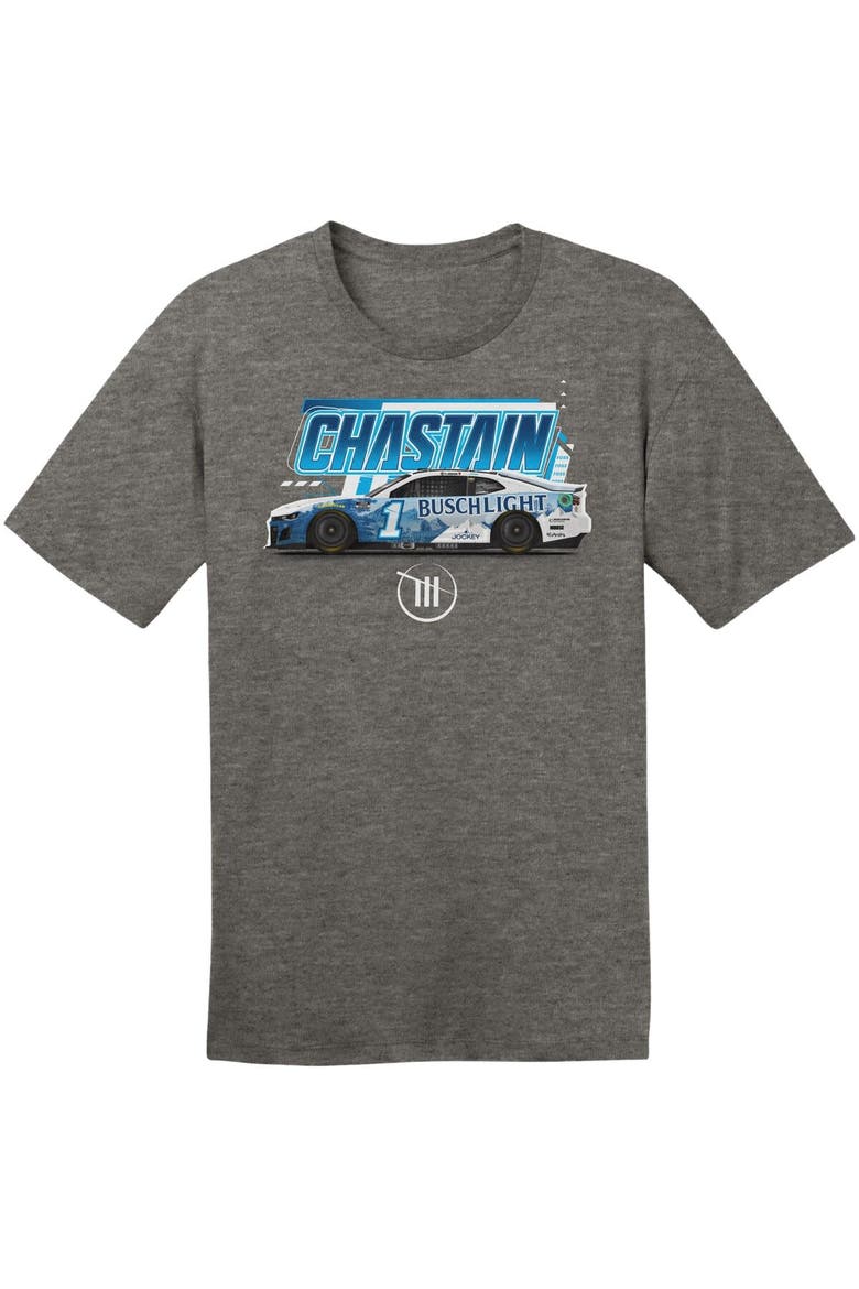 Men's Trackhouse Racing Team Collection  Heather Charcoal Ross Chastain Busch Light Car T-Shirt, Alternate, color, Heather Charcoal