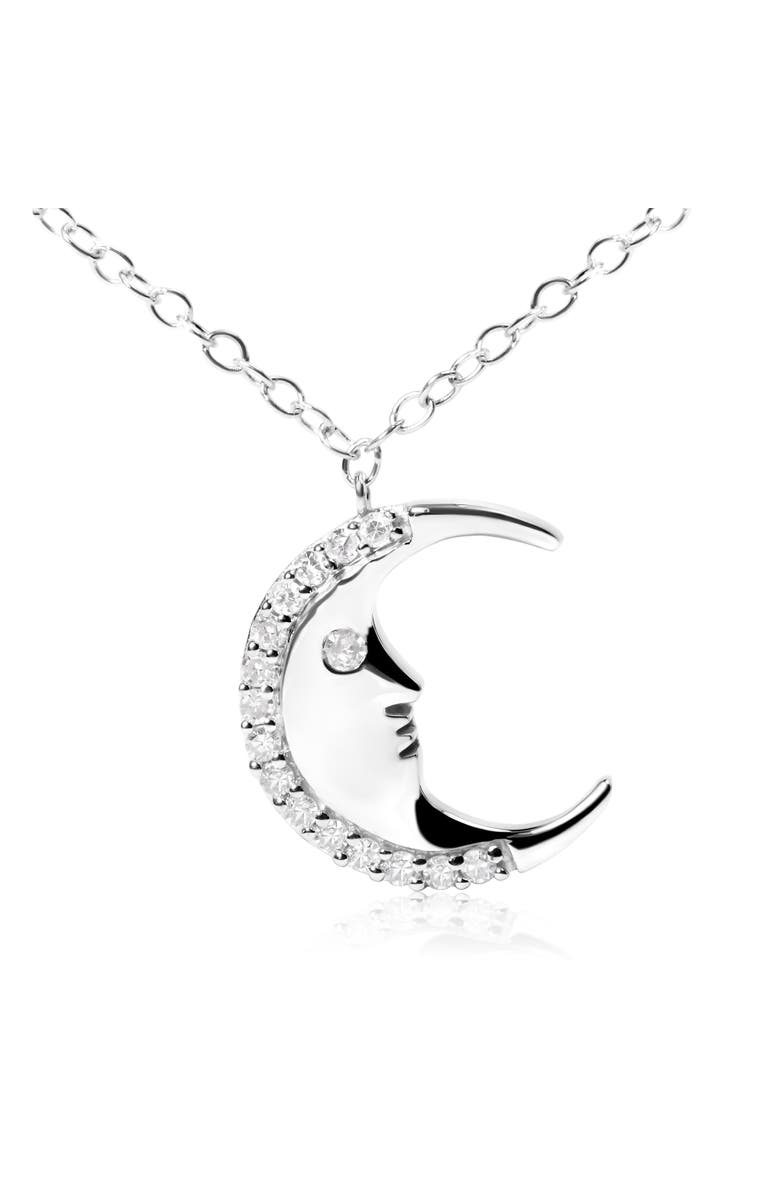 Haus of Brilliance .925 Sterling Silver 1/10ct Diamond Crescent Man on the Moon Pendant Necklace, Alternate, color, White