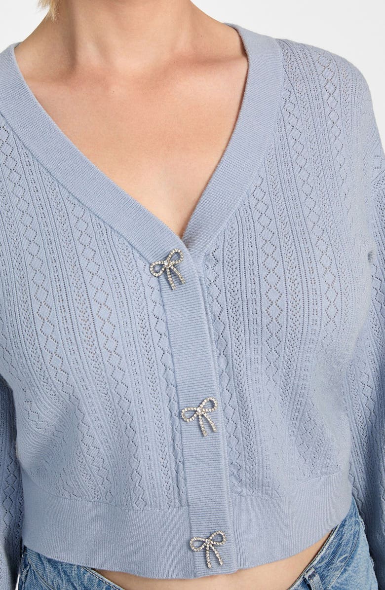 GUESS Lyla Pointelle Crop Cardigan, Alternate, color, Nimbus Blue