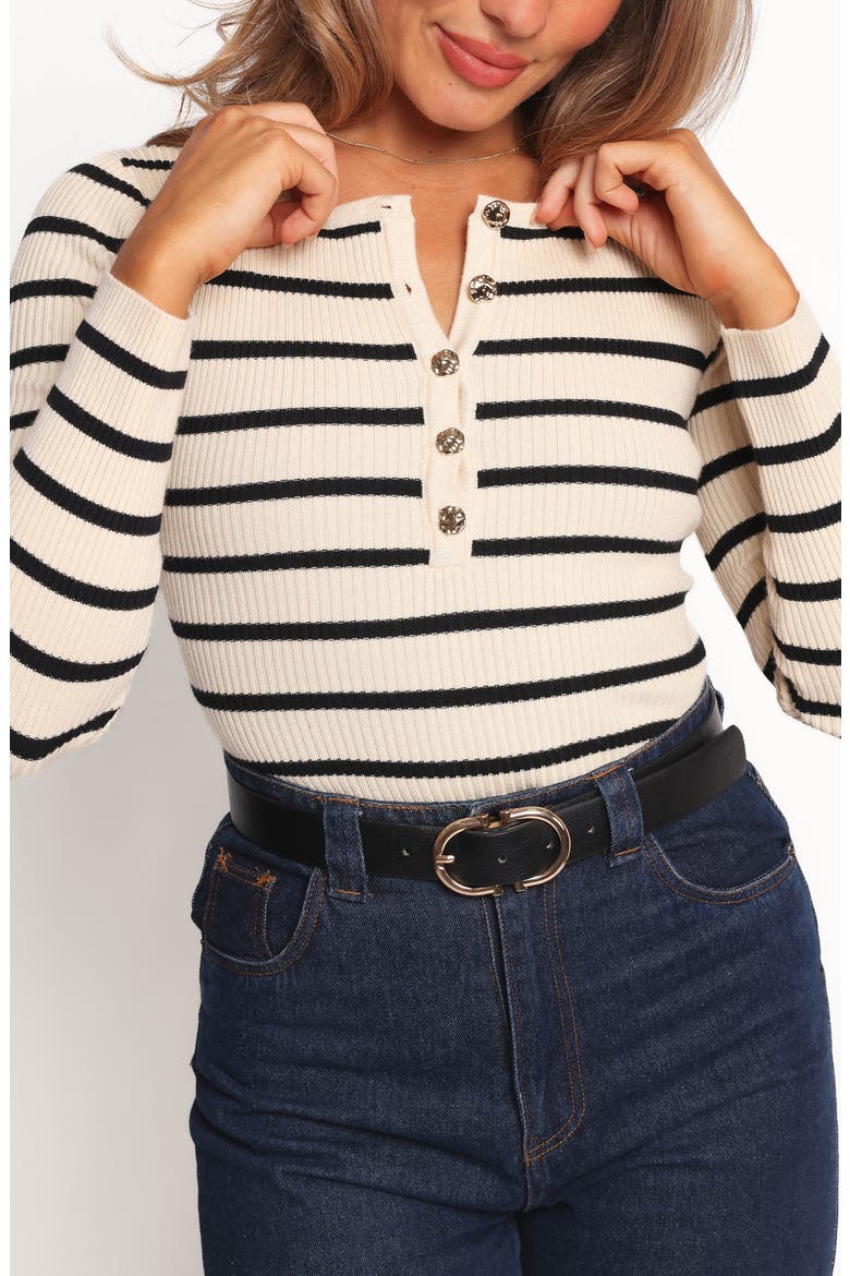 Deni Henley Bodysuit, Alternate, color, IVORY/ STRIPE