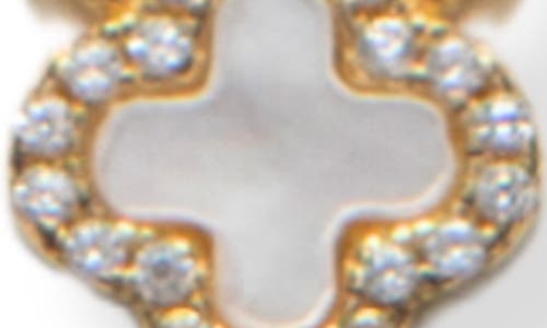 Argento Vivo Sterling Silver Pavé Mother-of-pearl Clover Pendant Necklace In Gold