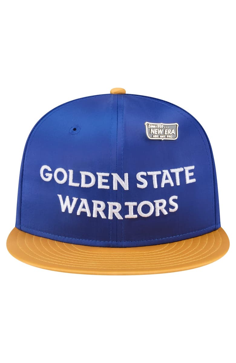 New Era Men's New Era Royal/Gold Golden State Warriors Throwback Satin Vintage Pin Two-Tone 59FIFTY Fitted Hat, Alternate, color, Royal