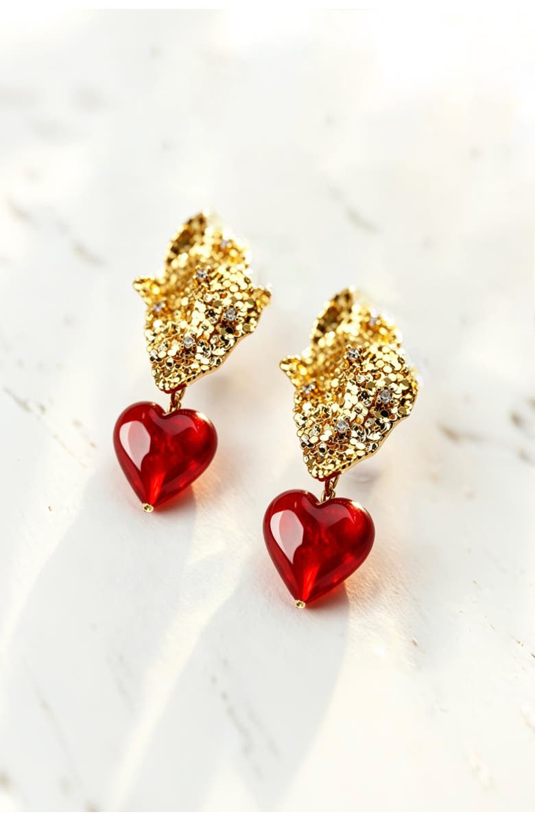 Classicharms Valentina Murano Glass Heart Drop Earrings, Alternate, color, Red