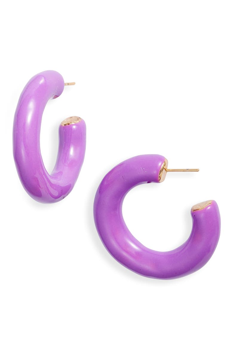 Large Enamel Tube Hoop Earrings, Main, color, PURPLE