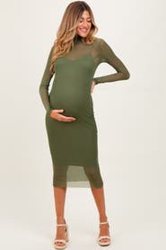 PinkBlush Mesh Overlay Fitted Midi Dress