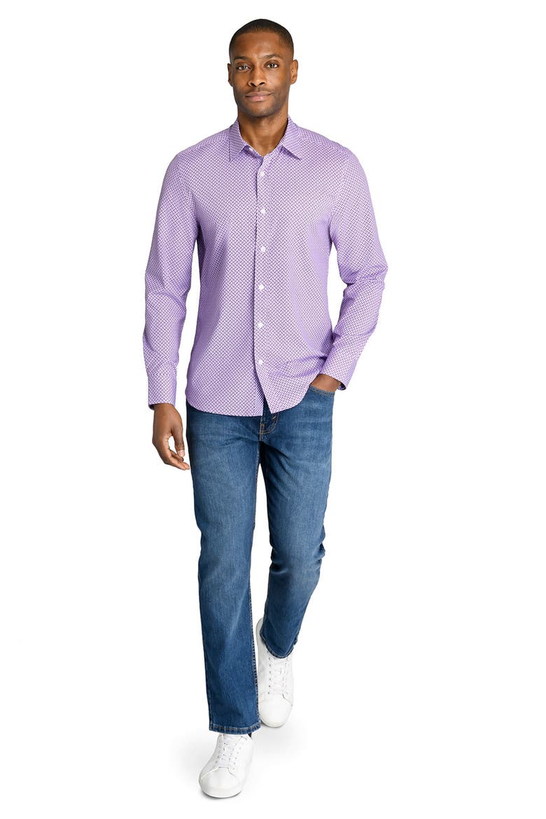 Slim Fit Mosaic Dot Recycled 4-Way Stretch Performance Long Sleeve Shirt, Alternate, color, PURPLE