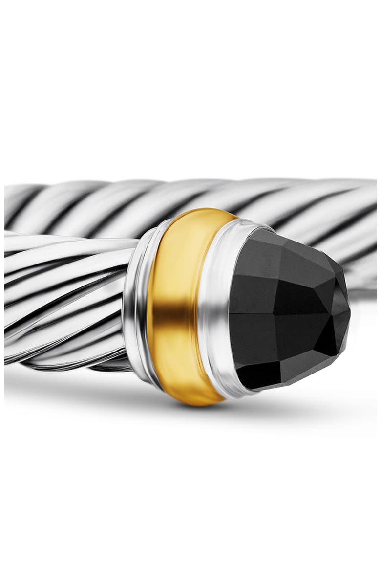 Classic Cable Bracelet in Sterling Silver with 14K Yellow Gold and Semiprecious Stones, 7mm, Alternate, color, BLACK ONYX