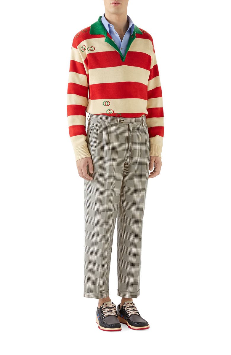 Gucci Prince of Wales Cuff Crop Cotton Pants, Alternate, color,