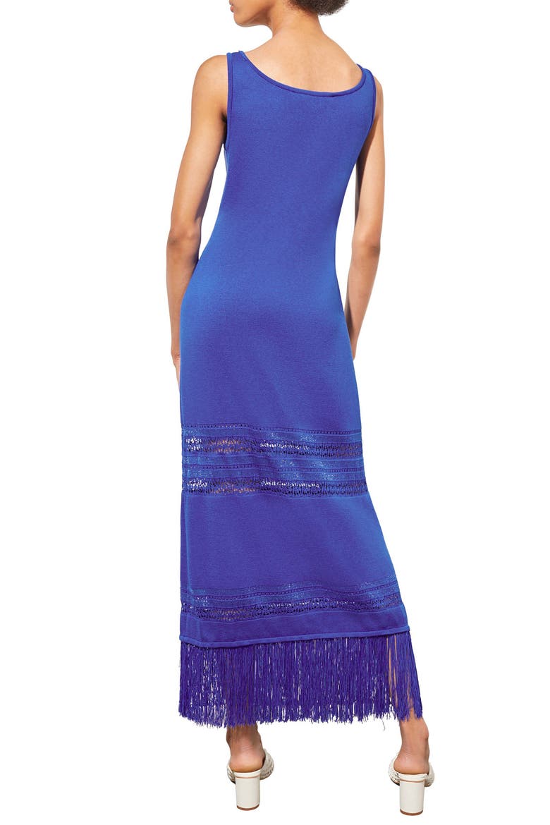 Fringe Hem Pointelle Maxi Sweater Dress, Alternate, color, SAPPHIRE SEA