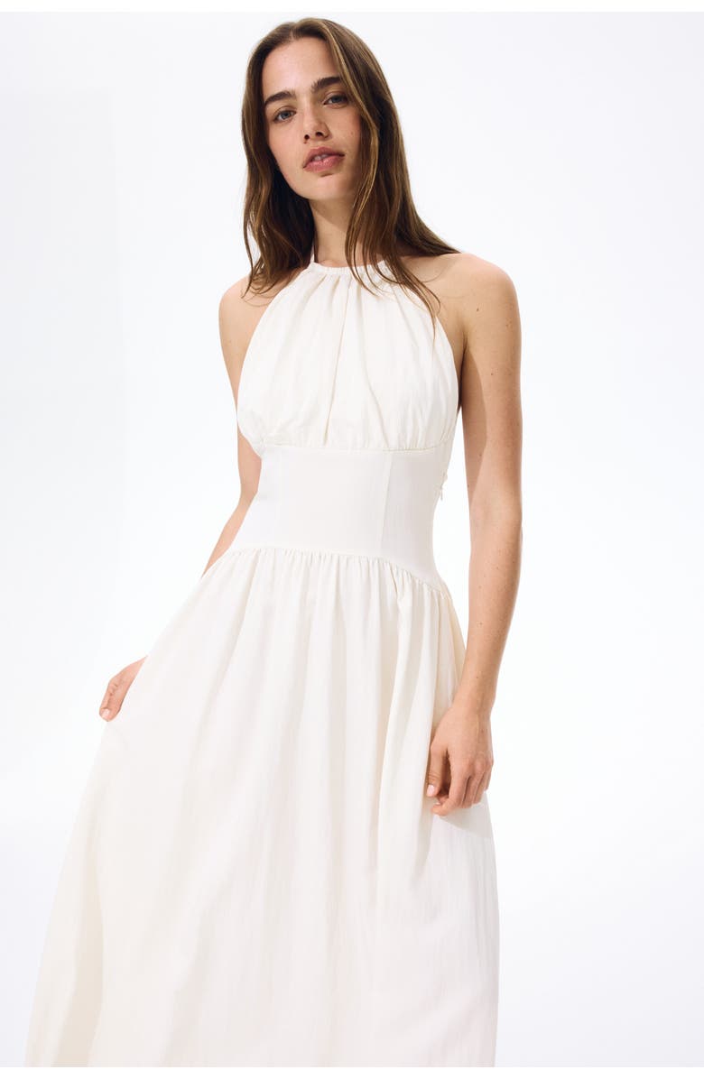 H&M Ruched Halterneck Dress, Alternate, color, Cream