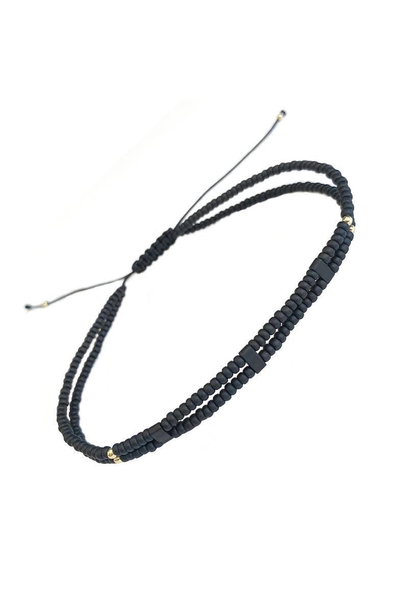 Double Strand Black Micro Bead Wax Pull Cord Sterling Silver Bracelet, Main, color, BLACK