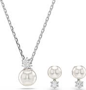 Swarovski Matrix Crystal Pearl Necklace & Stud Earrings Set