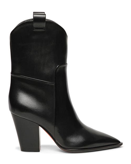 Santoni Leather Texan Ankle Boot In Black