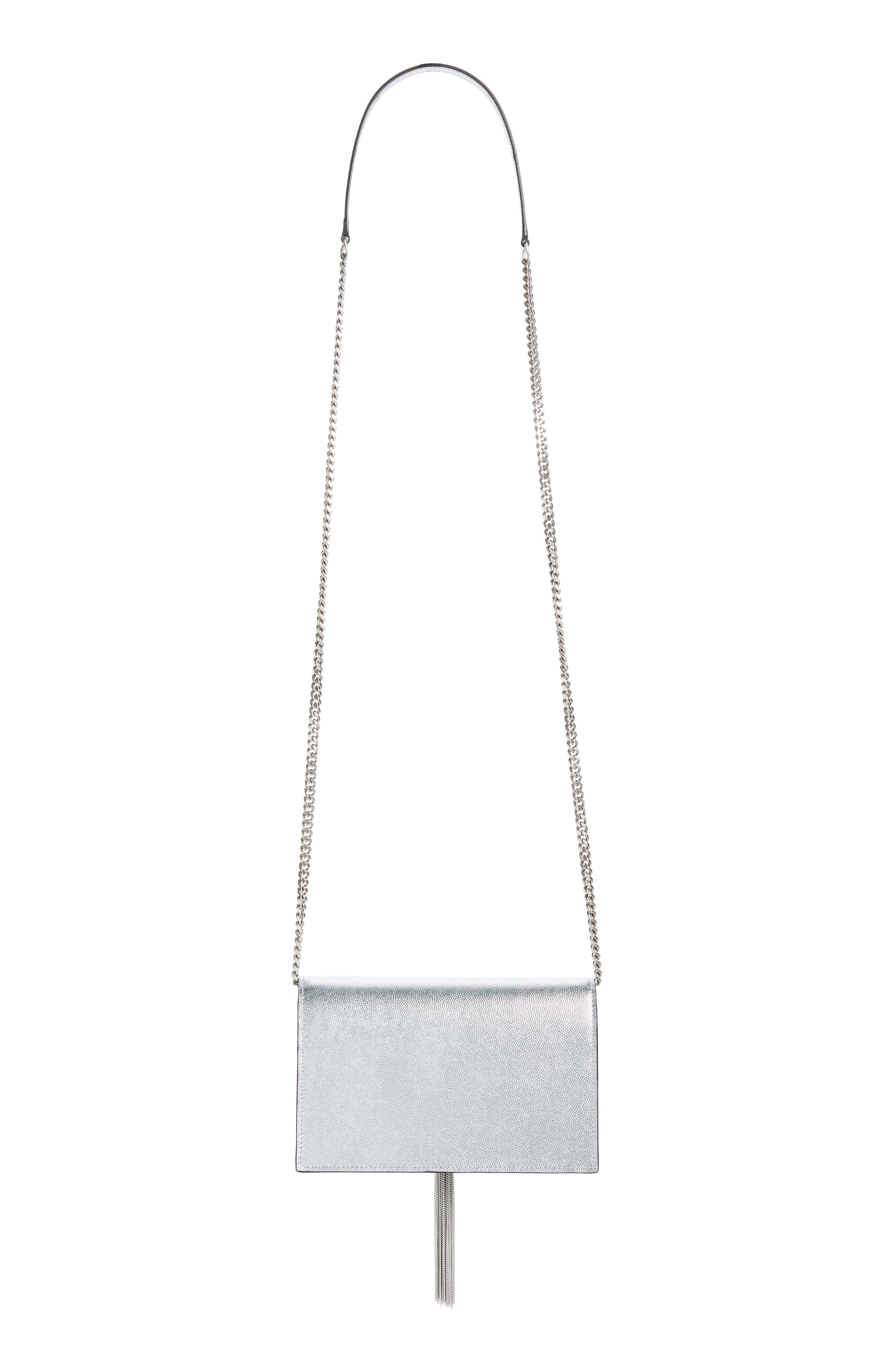 Kate Metallic Leather Wallet on a Chain, Alternate, color, ARGENTO/ NERO/ NERO