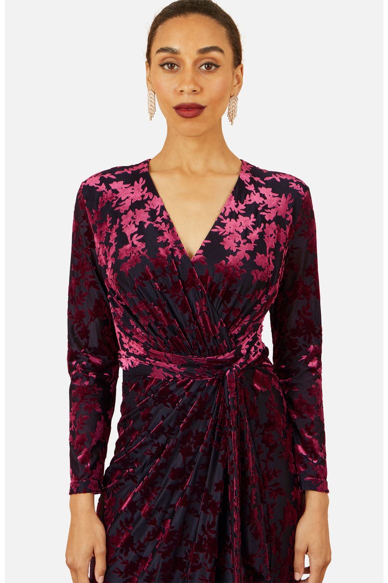 Velour Stretch Midi Dress, Alternate, color, Burgundy