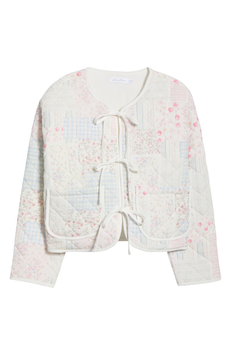 All in Favor Tie Front Quilted Jacket, Alternate, color, Blush Blue Patchwork