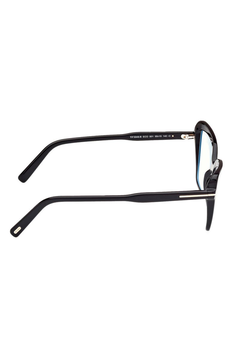 TOM FORD 55mm Cat Eye Blue Light Blocking Optical Glasses, Alternate, color, Black Eco / T Logo