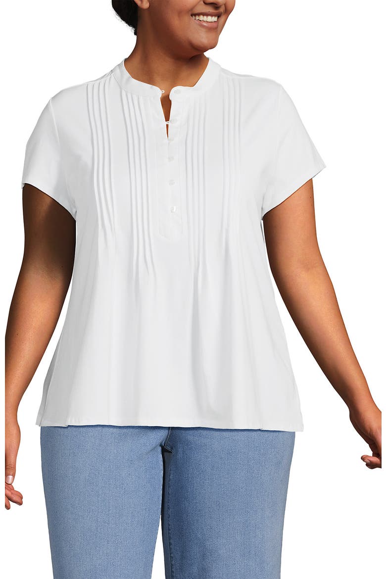 Plus Size Lightweight Jersey Button Pintuck Top, Main, color, White