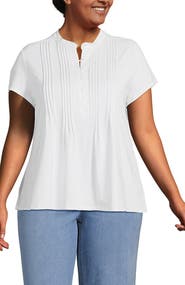 Lands' End Plus Size Lightweight Jersey Button Pintuck Top
