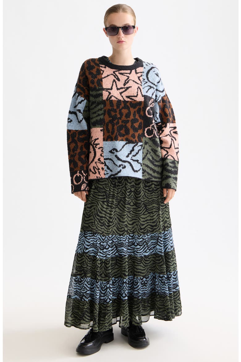 Oversize Jacquard Pullover Sweater, Alternate, color, LEOPARD PATCHWORK JACQUARD