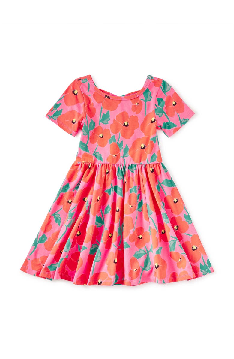 Tea Collection Short Sleeve Ballet Dress, Main, color, Poppy Poppies