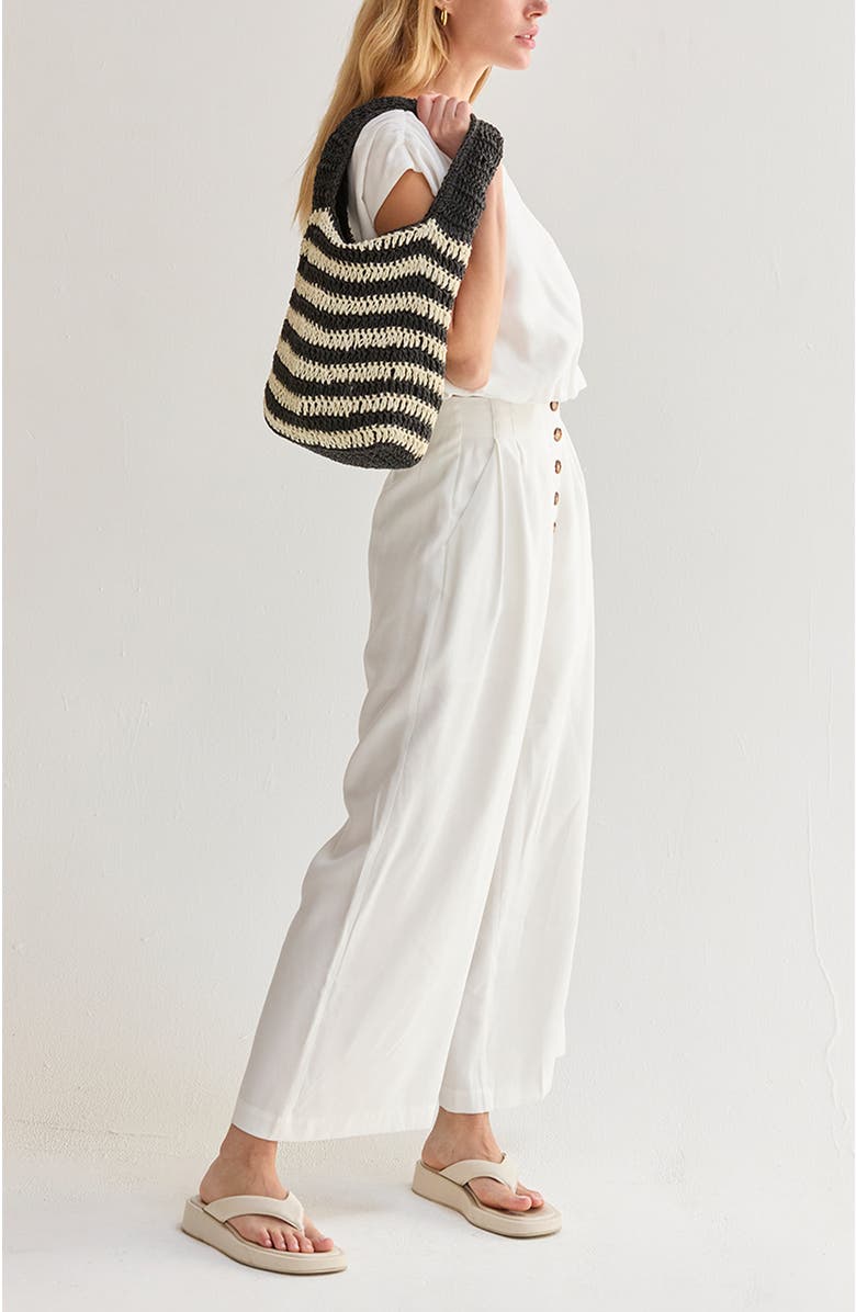 CRESCENT Striped Weave Bag, Alternate, color, Black/White