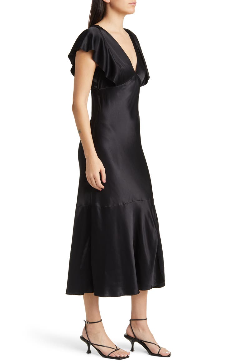 Dina Flutter Sleeve Midi Dress, Alternate, color, BLACK