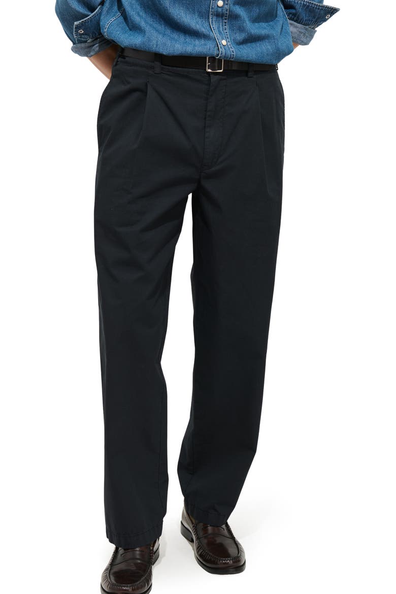 Georges Pleated Cotton Pants, Main, color, BLACK