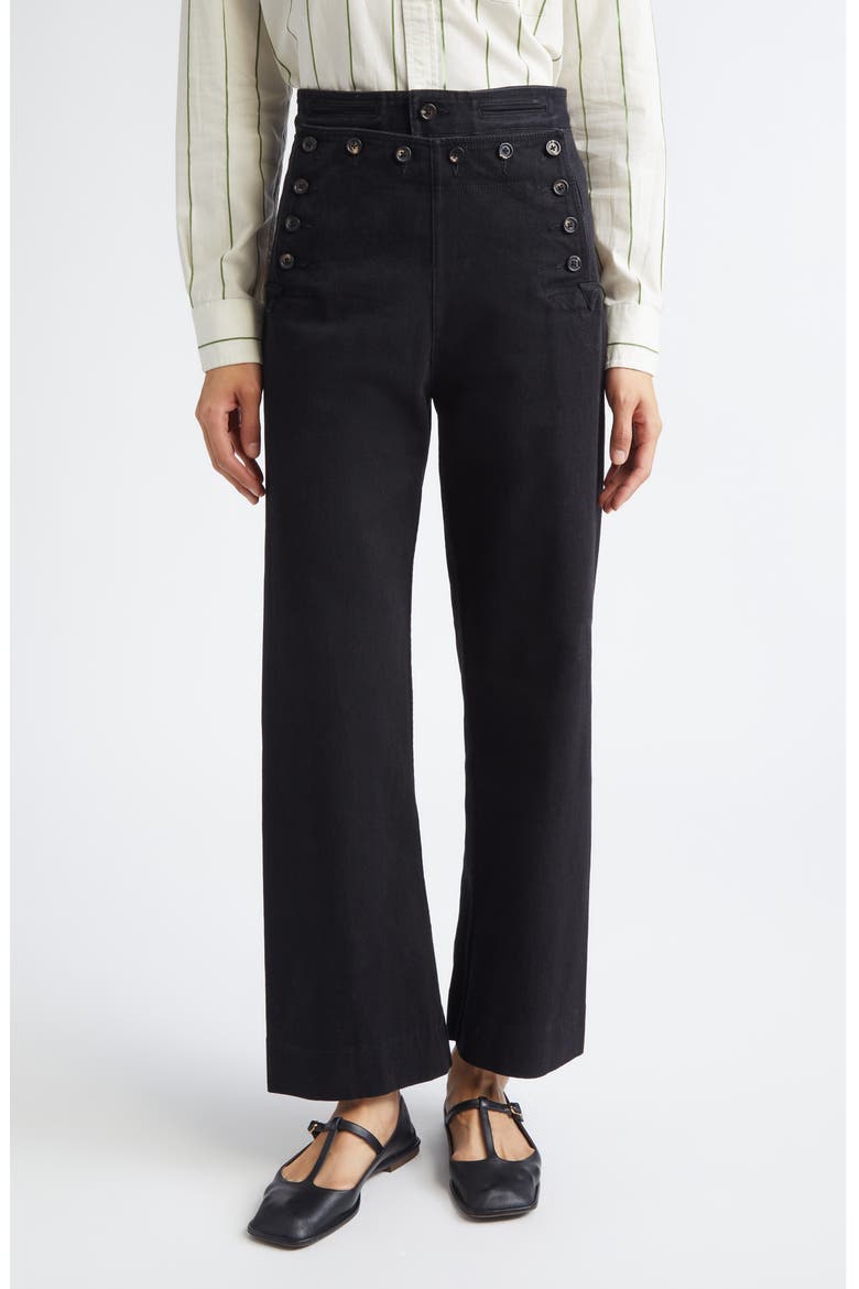 Denim Sailor Trousers, Main, color, BLACK