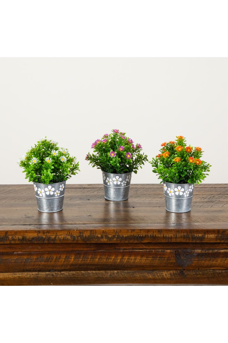8-in Artificial Daisy Plant in Decorative Daisy Tin Planter - Set of 3, Alternate, color, Assortment 1