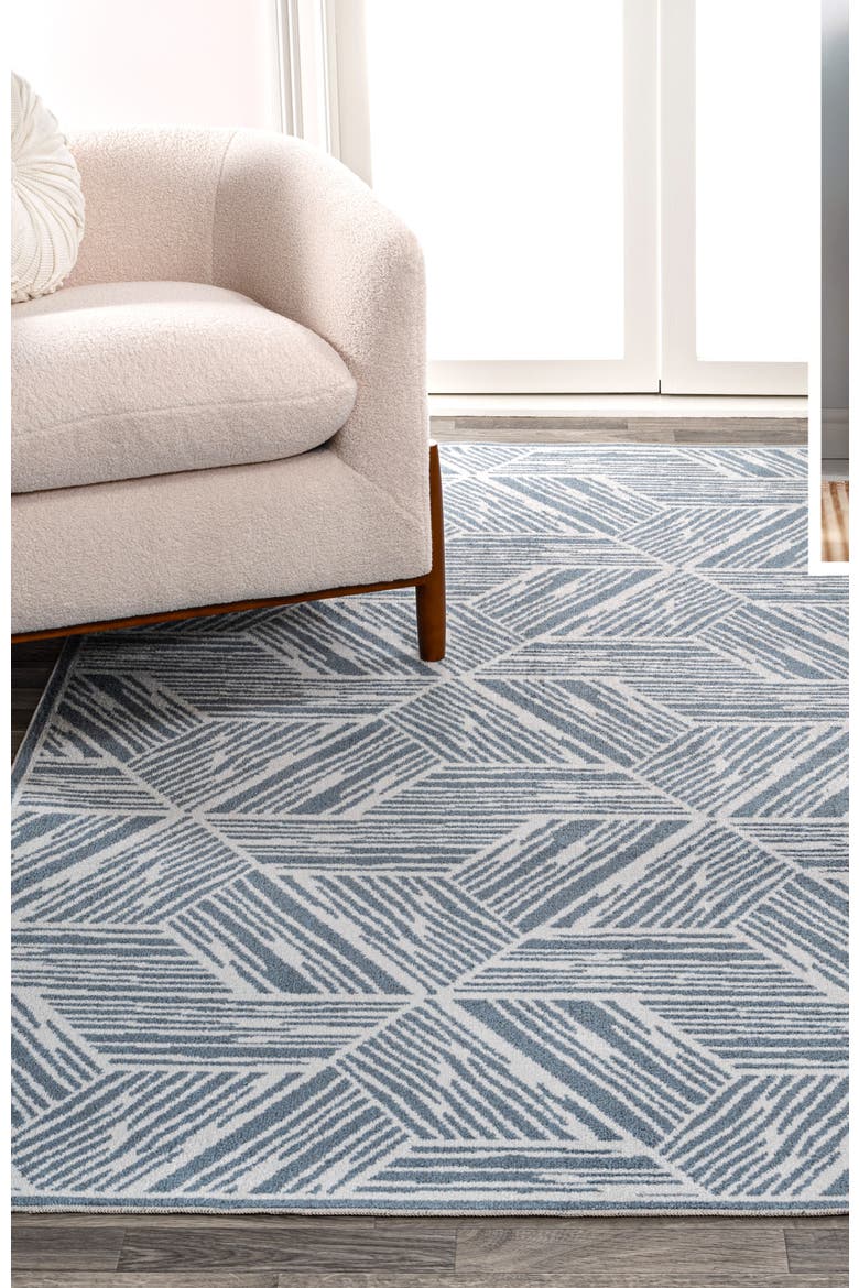 Vector Modern Coastal Geometric Machine-Washable Area Rug, Alternate, color, Blue/Cream